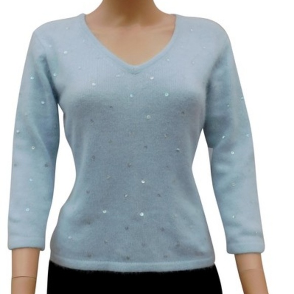 PIERRE CARDIN Pullover Blue Angora 1950s Style New - Picture 1 of 7
